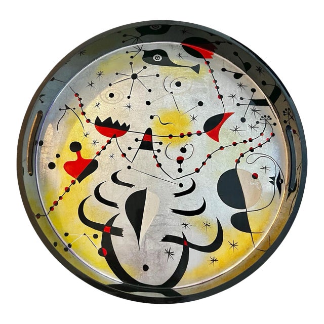 Mid Century Modern Abstract Joan Miro Style Serving Barware Tray For Sale