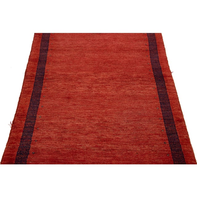 Contemporary Modern Persian Gabbeh Handmade Red Wool Rug For Sale - Image 3 of 10