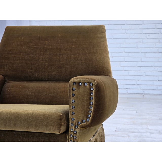 Brown Vintage Danish Chair in Green Furniture Velour and Ash, 1970s For Sale - Image 8 of 13