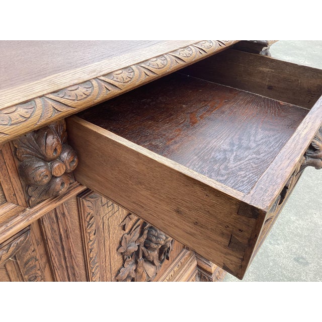 Auburn 19th C. French Hunting Theme Oak Credenza For Sale - Image 8 of 16