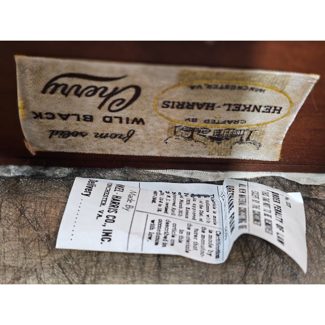 Brown 1990s Henkel Harris Cherry Footstool Ottoman White Damask Fabric Made in Virginia For Sale - Image 8 of 9