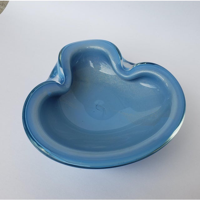 Mid-Century Modern Alfredo Barbini Murano Glass Bowl Ashtray Blue Gold For Sale - Image 3 of 13