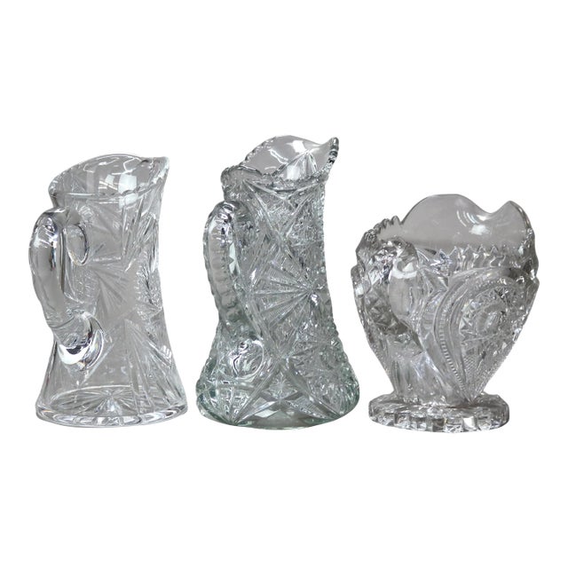 19th Century Antique Cut Glass Water Pitchers- Set of 3 For Sale