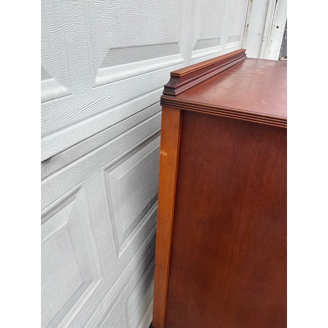 Wood Antique Colonial Revival Serpentine Chest of Drawers, 1920s American Cherry & Maple Dresser, Vintage Curved Front Bedroom Furniture, Wood For Sale - Image 7 of 12