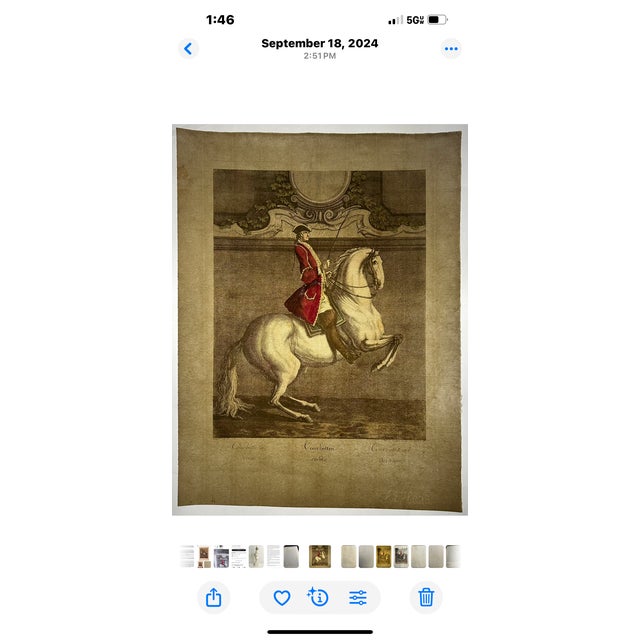 Original hand made, hand colored copperplate engraved print after Johann Elias Ridinger (1698-1767). The classical...