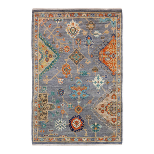 Boho Chic Oushak Finnegan Gray/Blue Wool Rug - 5'5'' X 8'3''
