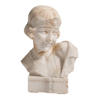 1900s French Antique White Art Nouveau Marble Bust by Boilay For Sale