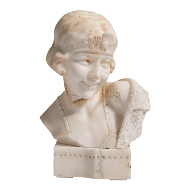 1900s French Antique White Art Nouveau Marble Bust by Boilay For Sale