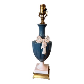 Mid-Century Lenox Porcelain Lamp Blue With Bow For Sale