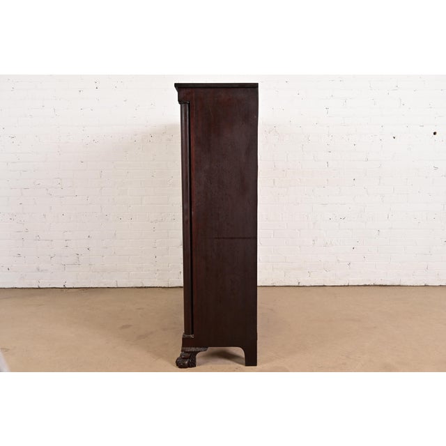 R. J. Horner Style Antique American Empire Carved Mahogany Leaded Glass Front Double Bookcase Cabinet, Circa 1890s For Sale - Image 9 of 11