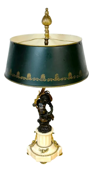 Louis XVI Style Figural Putti Ormolu & Bronze Tole Bouillotte Lamp