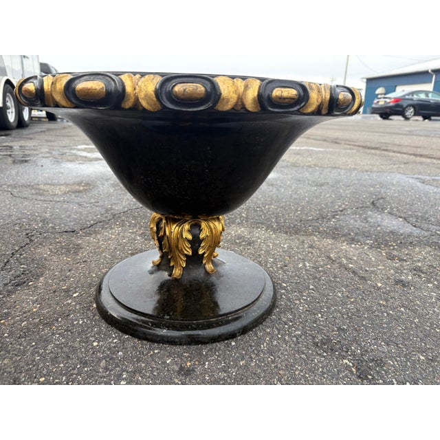 Neoclassical 1980s Empire Style Neoclassical Black & Gold Marble Urn Pair For Sale - Image 3 of 11