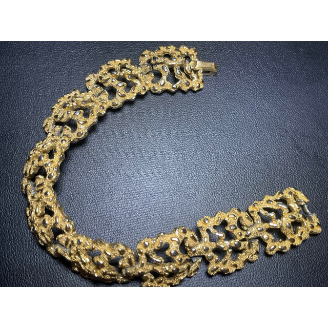 MCM Jewelry Signed Crown Trifari Volcanic-Textured Gold-Tone Heavy Link Bracelet For Sale In South Bend - Image 6 of 7