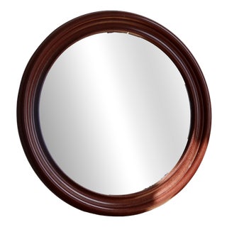 Vintage Round Mirror with Mahogany Wood-Effect Frame, 1970s For Sale