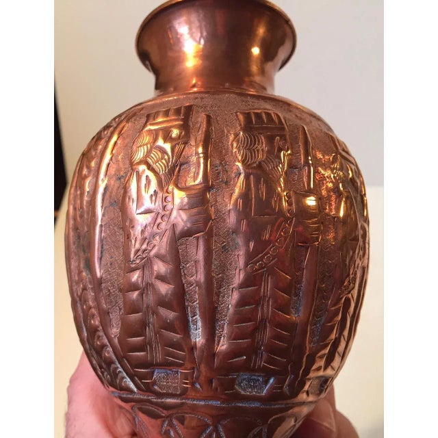 Mid-Century Copper Vase with Embossed Scene, 1940s For Sale - Image 4 of 9
