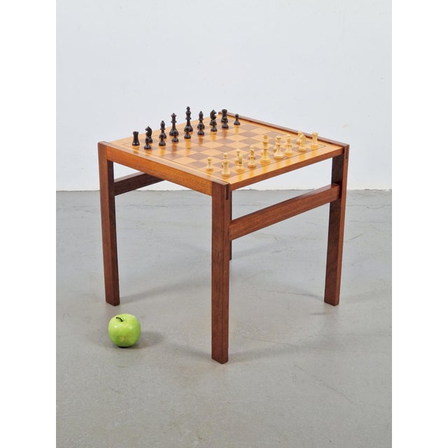 Wood Vintage Chessboard Side Table and Chess Pieces, 1970s For Sale - Image 7 of 16