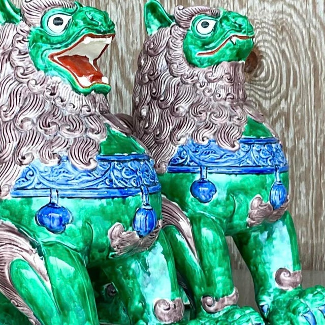 Vintage Asian Glazed Ceramic Foo Dogs - a Pair For Sale - Image 10 of 12
