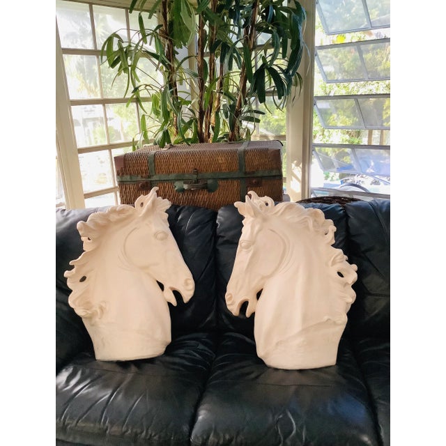 Large 20th Century Plaster Neoclassical Horse’s Sculpture in the Style of Ralph Lauren - Set of 2 For Sale - Image 9 of 9