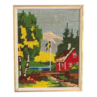 Mid-20th Century Swedish Needlepoint, Framed For Sale