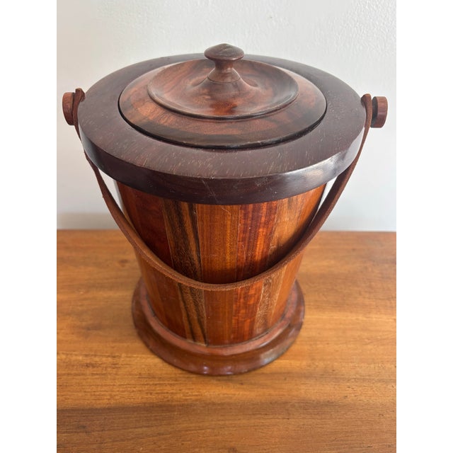 Late 20th Century Bench Made Wooden Ice Bucket With Leather Handle For Sale - Image 6 of 7