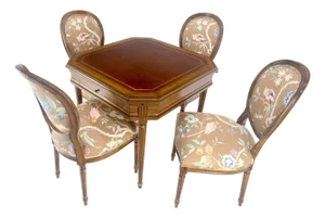 Tolled Leather Top Game Table 4 New Upholstery French Matching Dining Chair