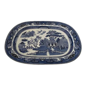 Vintage Albert Kessler & Company Hand-Painted Blue & White Porcelain Japanese Oval Platter
