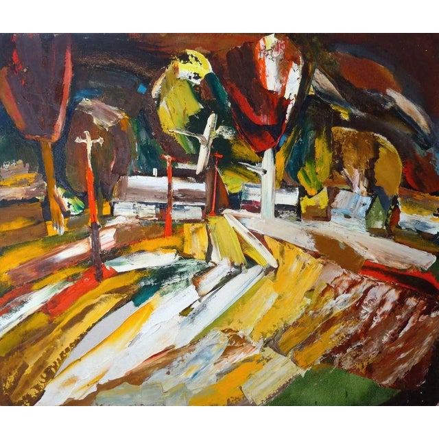 Autumn wind. Cardboard, oil, 85x100 cm landscape in earth colors valdis bush (1924-2014) studied at the art academy of...