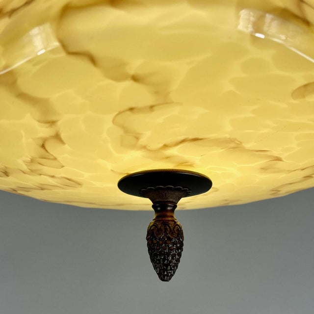 Art Deco Flush Mount in Marbled Opaline Glass & Burnished Metal, Germany, 1920s For Sale - Image 15 of 18
