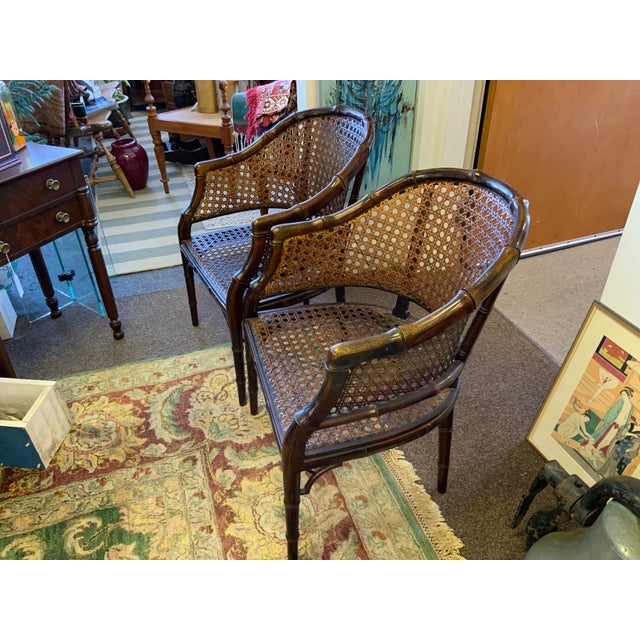 Chinoiserie 20th Century Faux Bamboo Cane Chairs, Pair For Sale - Image 3 of 16
