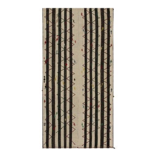 1950s Vintage Persian Kilim in Beige With Black Stripes, Panel Style by Rug & Kilim For Sale