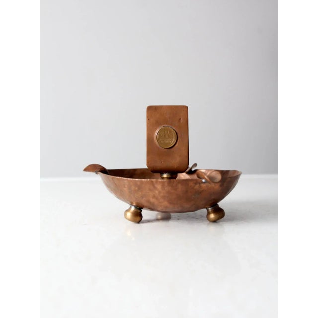 Metal Antique Copper Match Holder Ashtray For Sale - Image 7 of 12