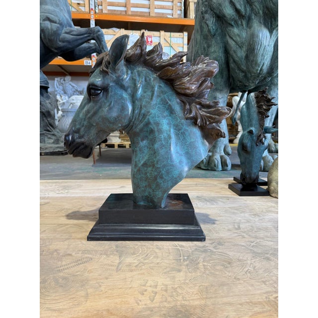 Metal Patinated Horse Head Bust, Bronze For Sale - Image 7 of 8