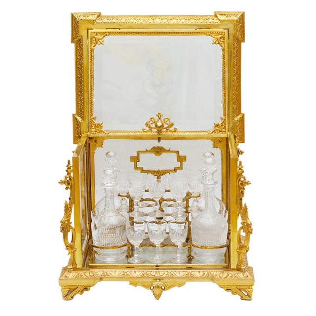 French Liqueur Cabinet in Gilt Bronze and Crystal, 1800s For Sale - Image 5 of 9