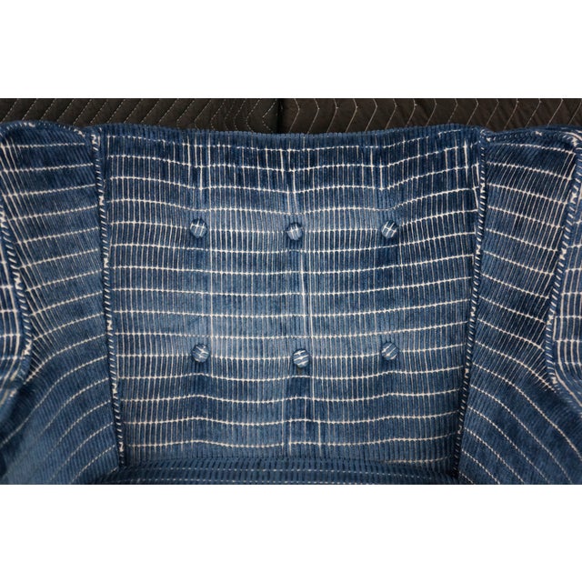Mid 20th Century Tufted Blue Upholstered Library Club Lounge Chair & Ottoman For Sale - Image 6 of 18