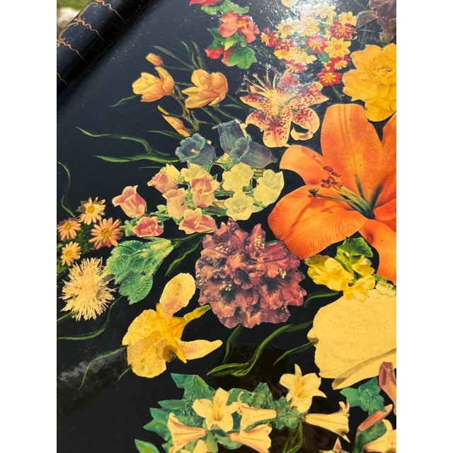 Paper Large Black Papier-Mâché Tray, France, 1970 For Sale - Image 7 of 10