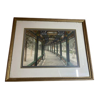 Antique 1899 Kang-Sing Chiao Hand-Colored Photograph - The Long Corridor, Summer Palace Beijing - Rare Chinese Imperial Antiquity For Sale