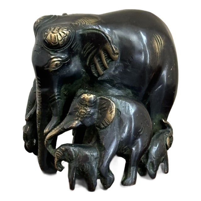 Mid-20th Century Brass Elephant Figure W/ Calves For Sale