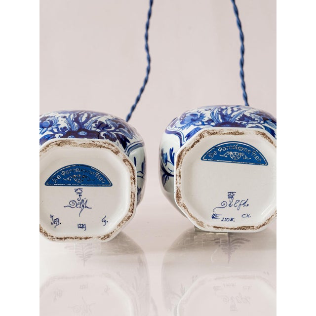 Royal Delft Blue Louis XV Table Lamps, New Pleated Lampshades, Set of 2 For Sale - Image 4 of 16