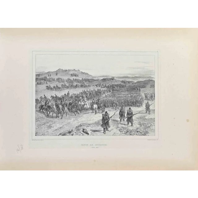 Marche Sur Constantine is a Lithograph realized by Auguste Raffet in 1837. Signed in the plate. Good condition This piece...