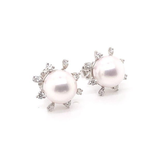 Diamond Akoya Pearl Earrings 14 Karat White Gold Certified For Sale - Image 11 of 15