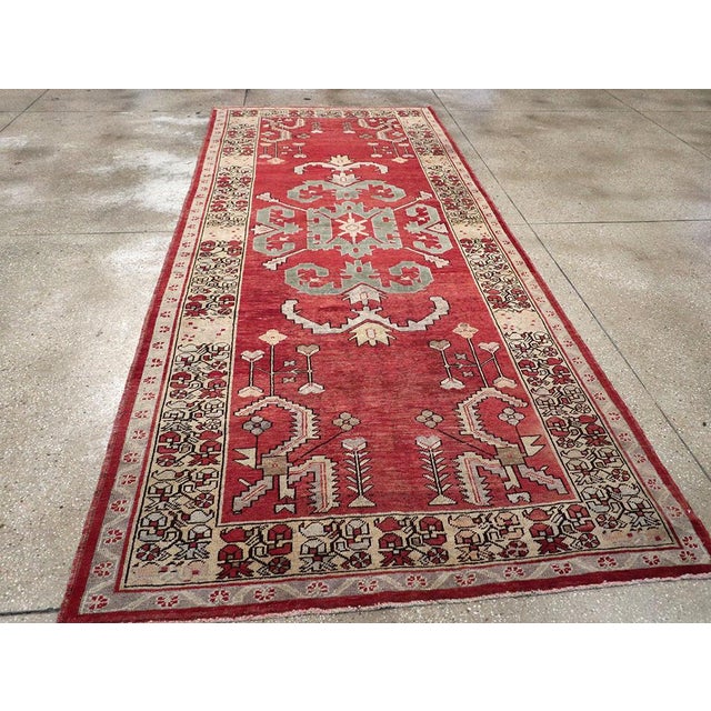 Gray Galerie Shabab Collection Mid-20th Century Turkish Anatolian Wide Gallery Runner For Sale - Image 8 of 10