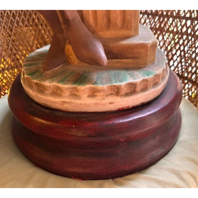 Hand Painted Ceramic Sculpture of Knight on Pedestal Leaning on an Amphora from Tarik, 1950-1960 For Sale - Image 6 of 11