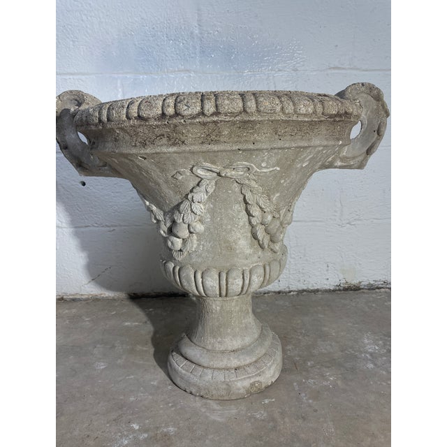French Pair of 19th Century French Concrete Jardineres With Neo Classical Reliefs For Sale - Image 3 of 15