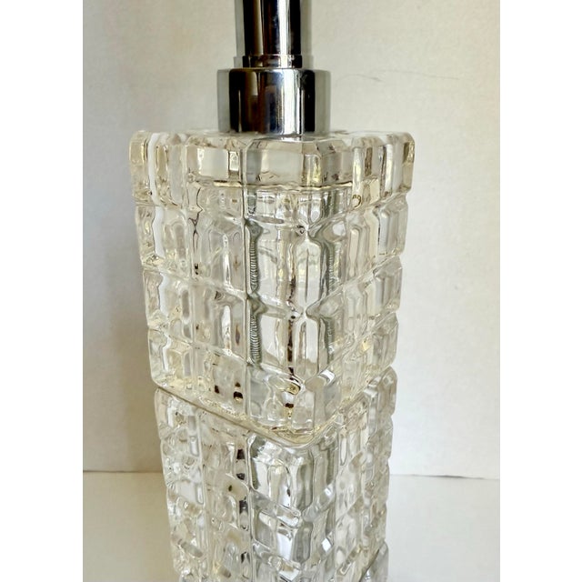 Vintage Art Deco Style Architectural Cubed Glass & Chrome Table Lamp For Sale - Image 9 of 12