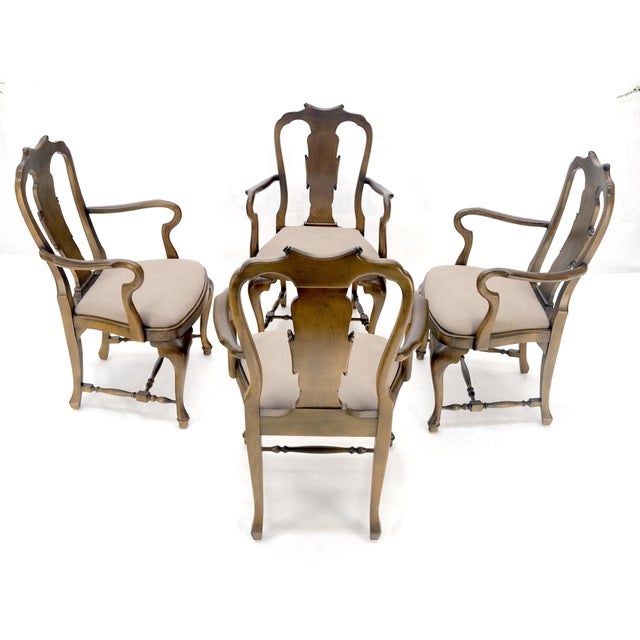 Set of 4 Cherry Queen Ann New Alcantara Suede Upholstery Dining Arm Chairs MINT For Sale - Image 12 of 13