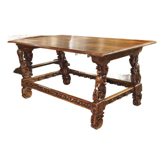 Large 19th C. Italian Renaissance Revival Carved Walnut Fratino Center Table For Sale