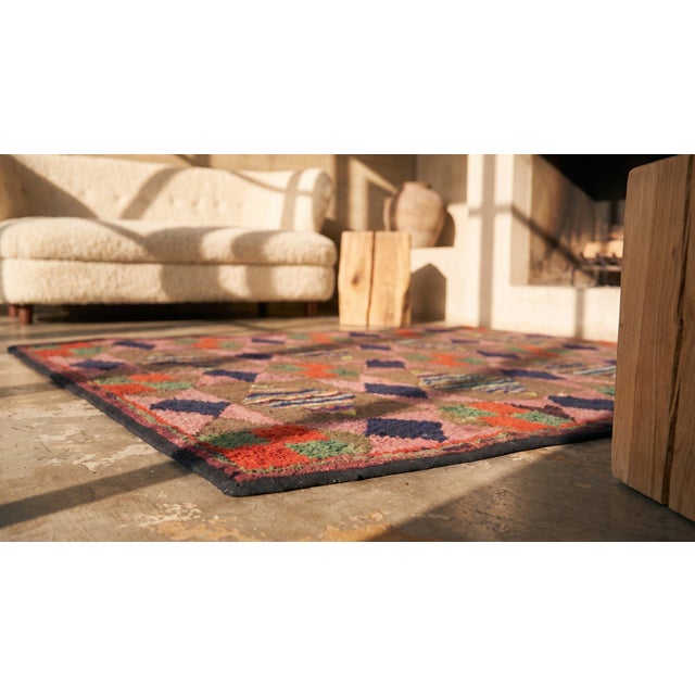 Beautiful Multicolored With Great Geometric Shapes Desings Antique American Hooked Rug. For Sale - Image 9 of 10