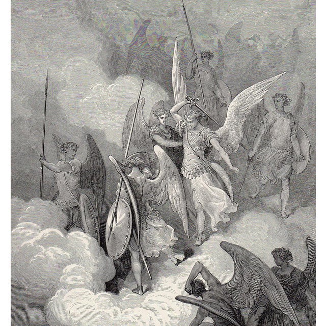 Illustration Gustave Dore Abdiel Attacks Satan (Milton's Paradise Lost) C. 1880 Woodcut Signed, Framed For Sale - Image 3 of 3