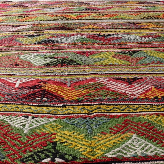 Mid 20th Century Vintage Turkish Hand Woven Embroidery With Bright & Colorful Tribal Motif Design For Sale In Atlanta - Image 6 of 12
