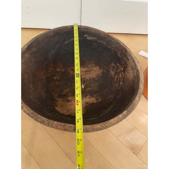 Primitive Antique Large Wooden Handcarved Bread Milk Dough Bowl For Sale - Image 9 of 12